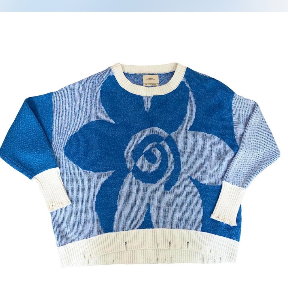 Urban Outfitters Blue and White Floral Sweater